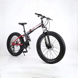 HCMNME Folding Mountain Bike HCMNME durable bicycle Folding Fat Tire Mens Mountain Bike, 17-Inch Double Disc Brake / High-Carbon Steel Frame Bikes, 7 Speed, Snowmobile Bicycle 24 inch Wheels Alloy frame with Disc Brakes