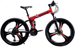 HCMNME Folding Mountain Bike HCMNME durable bicycle, Mountain Bikes, Folding Outroad Bicycles 26in Carbon Steel Shock Absorption Full Suspension MTB Gears Dual Disc Brakes Adults-Red Alloy frame with Disc Brakes