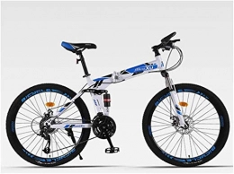 HCMNME Folding Mountain Bike HCMNME durable bicycle, Outdoor sports Moutain Bike Folding Bicycle 21 Speed 26 Inches Wheels Dual Suspension Bike Outdoor sports Mountain Bike Alloy frame with Disc Brakes (Color : Blue)