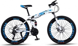 HCMNME Bike HCMNME Mountain Bikes, 24 inch folding mountain bike double damping racing off-road variable speed bicycle spoke wheel Alloy frame with Disc Brakes (Color : White blue, Size : 24 speed)