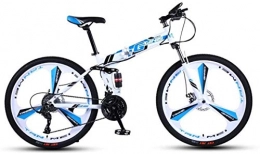 HCMNME Folding Mountain Bike HCMNME Mountain Bikes, 24 inch folding mountain bike double shock absorber racing off-road variable speed bicycle three-wheel Alloy frame with Disc Brakes (Color : White blue, Size : 24 speed)