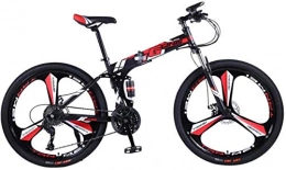 HCMNME Folding Mountain Bike HCMNME Mountain Bikes, 26 inch folding mountain bike double shock absorber racing off-road variable speed bicycle three-wheel Alloy frame with Disc Brakes (Color : Black red, Size : 30 speed)