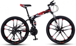 HCMNME Folding Mountain Bike HCMNME Mountain Bikes, 26 inch folding mountain bike double shock absorber racing off-road variable speed bike ten cutter wheels Alloy frame with Disc Brakes (Color : Black red, Size : 24 speed)