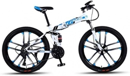 HCMNME Folding Mountain Bike HCMNME Mountain Bikes, 26 inch folding mountain bike double shock absorber racing off-road variable speed bike ten cutter wheels Alloy frame with Disc Brakes (Color : White blue, Size : 30 speed)