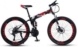 HCMNME Folding Mountain Bike HCMNME Mountain Bikes, 26 inch folding mountain bike double shock-absorbing racing off-road variable speed bicycle spoke wheel Alloy frame with Disc Brakes (Color : Black red, Size : 27 speed)