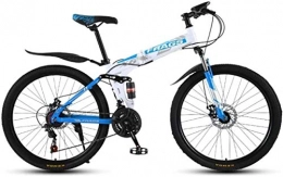 HCMNME Bike HCMNME Mountain Bikes, Folding mountain bike 24 inch double damping off-road / variable speed mountain bike spoke wheel Alloy frame with Disc Brakes (Color : White blue, Size : 21 speed)