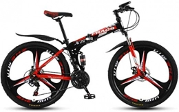 HCMNME Folding Mountain Bike HCMNME Mountain Bikes, Folding Mountain Bike 24 Inch Double Damping Off-Road / Variable Speed ?Mountain Bike Tri-cutter Wheel Alloy frame with Disc Brakes (Color : Black red, Size : 24 speed)