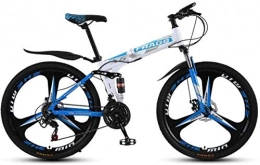HCMNME Folding Mountain Bike HCMNME Mountain Bikes, Folding Mountain Bike 24 Inch Double Damping Off-Road / Variable Speed ?Mountain Bike Tri-cutter Wheel Alloy frame with Disc Brakes (Color : White blue, Size : 30 speed)
