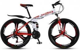 HCMNME Folding Mountain Bike HCMNME Mountain Bikes, Folding Mountain Bike 24 Inch Double Damping Off-Road / Variable Speed ?Mountain Bike Tri-cutter Wheel Alloy frame with Disc Brakes (Color : White Red, Size : 24 speed)