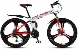 HCMNME Folding Mountain Bike HCMNME Mountain Bikes, Folding mountain bike 26 inch double shock-absorbing off-road / variable speed mountain bike three-wheel Alloy frame with Disc Brakes (Color : White Red, Size : 24 speed)