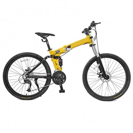 HGDM Folding Mountain Bikes, 26-Inch Dual-Suspension Mountain Bike, Adult 27-Speed Aluminum Frame Mountain Trail Bike, Men's Disc Brake All Terrain Mountain Bike, Yellow