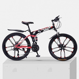 HHHAAA Adult Mountain Bike, Folding Mountain Bicycle, 26 inch High Carbon Steel off-road Mountain Bike, 21/24/27/30-Speed Bicycle Full Suspension Gears Dual Disc Brakes Mountain Bicycle