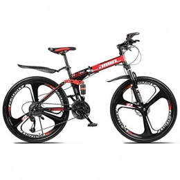 WJSW Folding Mountain Bike High-carbon Steel Folding Mountain Bike, 26 Inch Wheel Freestyle Bike Bicycle (Color : Red, Size : 21 speed)