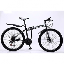 BBZZ Folding Mountain Bike High-Profile Folding Mountain Bike, 26-Inch Spoke Wheels, 21 / 24 / 27 / 30 Speed, Disc Brakes, Multiple Colors. (No Shock Absorbers), Black And White, 27 speed