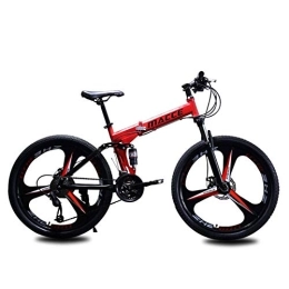 HKPLDE Folding Mountain Bike HKPLDE Folding Mountain Bike For Adults, 21 Speed Country Mountain Bike 26 Inch With Double Disc Brake Carbon Steel Frame MTB Bicycle With 3 Cutter Wheel-red