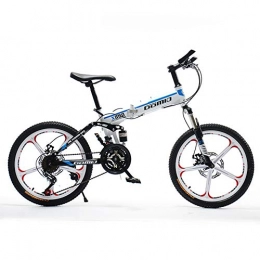 HLMIN-Bike Folding Mountain Bike HLMIN Folding Mountain Bike 21 Speed Full Suspension Bicycle 20 Inch MTB Dual Suspension Bicycle (Color : White, Size : 21speed)