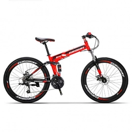 HLMIN-Bike Folding Mountain Bike HLMIN Folding Mountain Bike 21 Speed Full Suspension Bicycle 26 Inch MTB Mens Disc Brakes3 Colour (Color : Red, Size : 21Speed)