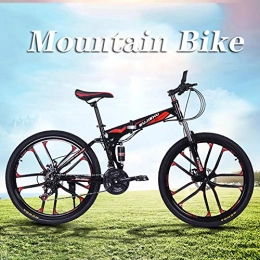 Hmcozy Folding Mountain Bike Hmcozy 26" Mountain Bike, Dual Disc Brake and Front Suspension Fork, Folding Mens Mountain Bike Cycle - 24 Gears Speed, Red