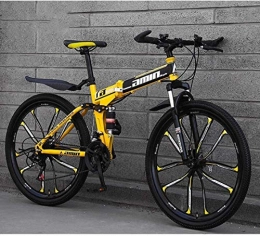HongLianRiven Folding Mountain Bike HongLianRiven BMX Mountain Bike Folding Bikes, 26" 30-Speed Double Disc Brake Full Suspension Anti-Slip, Lightweight Aluminum Frame, Suspension Fork 5-27 (Color : Yellow, Size : A)