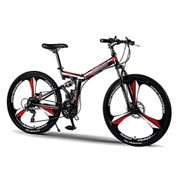 Huachaoxiang Folding Mountain Bike Huachaoxiang Mountain Bike Folding Bike Men, Bicycle Fully 26 Inch 24-Speed Shimano U Shock-Absorbing Front Fork Carbon Steel Frame Non-Slip Wear Resistant Rugged, Red