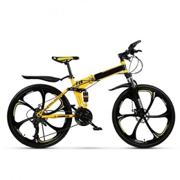HUADUO Bike HUADUO 26-inch folding mountain bike, male and female adult off-road vehicle, double shock absorption, front suspension men's bicycle, all-terrain mountain bike-6 cutter wheel yellow_24 speed