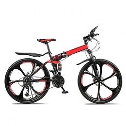 HUADUO Bike HUADUO 26-inch folding mountain bike, male and female adult off-road vehicle, double shock absorption, front suspension men's bicycle, all-terrain mountain bike-6 knife wheel red_24 speed