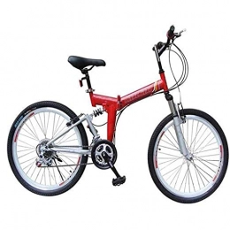 HUAQINEI Bike HUAQINEI Folding bicycle, 24-26 inch 21 speed folding mountain bike, front and rear V brakes shock absorber mountain bike Speed ?car, Red, 24inches