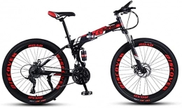 HUAQINEI Folding Mountain Bike HUAQINEI Mountain Bikes, 24 inch folding mountain bike double damping racing off-road variable speed bicycle spoke wheel Alloy frame with Disc Brakes (Color : Black red, Size : 24 speed)