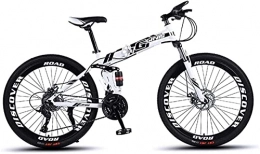 HUAQINEI Bike HUAQINEI Mountain Bikes, 24 inch folding mountain bike double damping racing off-road variable speed bicycle spoke wheel Alloy frame with Disc Brakes (Color : White black, Size : 30 speed)