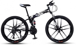 HUAQINEI Bike HUAQINEI Mountain Bikes, 26 inch folding mountain bike double shock absorber racing off-road variable speed bike ten wheels Alloy frame with Disc Brakes (Color : Black and white, Size : 27 speed)