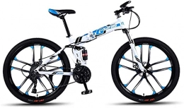 HUAQINEI Folding Mountain Bike HUAQINEI Mountain Bikes, 26 inch folding mountain bike double shock absorber racing off-road variable speed bike ten wheels Alloy frame with Disc Brakes (Color : White blue, Size : 30 speed)