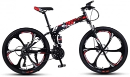 HUAQINEI Bike HUAQINEI Mountain Bikes, 26 inch folding mountain bike with double shock absorber racing off-road variable speed bicycle six wheels Alloy frame with Disc Brakes (Color : Black red, Size : 24 speed)
