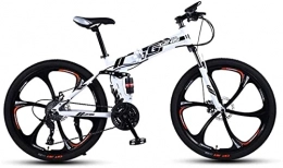 HUAQINEI Folding Mountain Bike HUAQINEI Mountain Bikes, 26 inch folding mountain bike with double shock absorber racing off-road variable speed bicycle six wheels Alloy frame with Disc Brakes (Color : White black, Size : 21 speed)