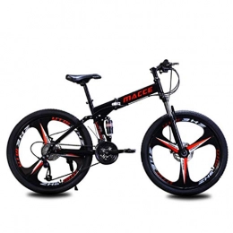HUO FEI NIAO Folding Mountain Bike HUO FEI NIAO 24in Folding Mountain Bike Outdoor 21 / 24 / 27 Speed Bicycle Full Suspension MTB Bikes High carbon steel frame (Color : Black, Size : 21 speed)