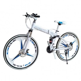 HUWAI Bike HUWAI 26 Inch Bikes Folding Bicycle Mountain Bike Dual Disc Brake, 21-Speed, Lightweight And Durable for Men Women Bike, White