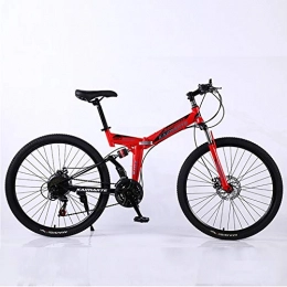 HUWAI Bike HUWAI Folding Bike with 26 Inch Wheel, 21-Speed, Premium Full Suspension and Quality Gear, High Carbon Steel Dual Suspension Frame Mountain Bike, Lightweight and Durable, Red