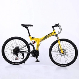 HUWAI Folding Mountain Bike HUWAI Folding Bike with 26 Inch Wheel, 21-Speed, Premium Full Suspension and Quality Gear, High Carbon Steel Dual Suspension Frame Mountain Bike, Lightweight and Durable, Yellow