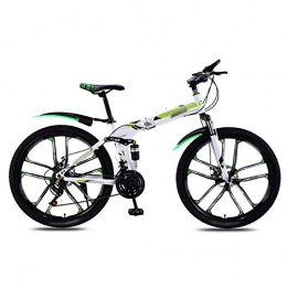 HWOEK 24/26 inch Adults Mountain Bike, Adjustable Seat city travel Folding bike High-carbon Steel Frame Dual disc brake Unisex,Green,CF 27 speed