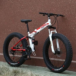 Hxl Bike Hxl Fat Tire Men's Bicycle Folding Mountain Bike 26 Inch Enlarged Tire Double Disc Brake Soft Tail Off-road Bicycle Suitable for Beach Snow Men and Women and Children, Red, 24 speed