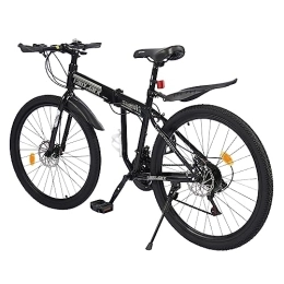 InSyoForeverEC 26" Mountain Bike ，Folding Adult Womens Mens Bicycle MTB 21 Speed Folding Disc Brake 21 Speeds Carbon Steel Bike Black & White