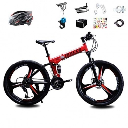 JACK'S CAT Bike JACK'S CAT 24 Speed Folding Adult Mountain Bikes, 24 / 26 Inch Steel Carbon Mountain Trail Bike High Carbon Steel Full Suspension Frame Bicycles, Dual Disc Brakes Mountain Bicycle, Red, 24in