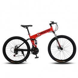 JACK'S CAT Folding Mountain Bike JACK'S CAT 24in Folding Mountain Bike, Full Suspension Bikes, Road Bikes with Disc Brakes, High Carbon Steel Frame MTB for Men's&Women, Red, 27 speed