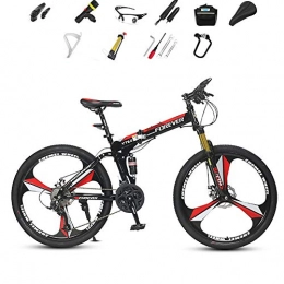 JACK'S CAT Folding Mountain Bike JACK'S CAT 26in Folding Mountain Bike, Full Suspension Road Bikes with Disc Brakes, 27 Speed Bicycle Full Suspension MTB Bikes for Men / Women, Red