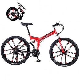 JACK'S CAT Folding Mountain Bike JACK'S CAT 27 Speed Folding Men's / Women Mountain Bikes, High Carbon Steel Full Suspension Frame Outroad Bikes, Dual Disc Brakes MTB, Teens & Students, Red, 24in