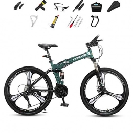 JACK'S CAT Folding Mountain Bike JACK'S CAT Adult Folding Mountain Bike, 26 inch Wheels, Mountain Trail Bike High Carbon Steel Outroad Bicycles, 24-Speed Full Suspension MTB Dual Disc Brakes