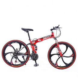 JACK'S CAT Bike JACK'S CAT Adult / Student Mountain Bike, 26 inch Wheels Mountain Trail Bike, High Carbon Steel Folding Outroad Bicycles, 21-Speed Full Suspension MTB Dual Disc Brakes Mountain Bicycle, Red, 26in