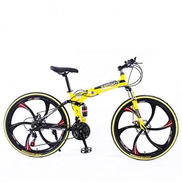 JACK'S CAT Folding Mountain Bike JACK'S CAT Adult / Student Mountain Bike, 26 inch Wheels Mountain Trail Bike, High Carbon Steel Folding Outroad Bicycles, 21-Speed Full Suspension MTB Dual Disc Brakes Mountain Bicycle, Yellow, 24in