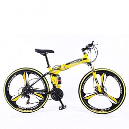 JACK'S CAT Bike JACK'S CAT Folding Mountain Bike, 24 / 26inch Bikes, Full suspension Double Disc Brake Mountain Bicycle for Adult Teens Urban Commuters, Yellow, 26in 27 speed