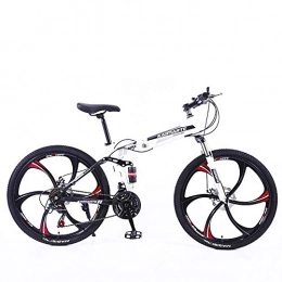 JACK'S CAT Folding Mountain Bike JACK'S CAT Folding Mountain Bike, 26Inch 24 / 27 Speed Double Disc Brakes Bicycle, Full Suspension 6 Knife Wheel Mountain Bike for Adult Teens, White, 24in 27speed