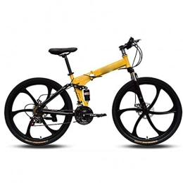 JCX Folding Mountain Bike JCX Hardtail Mountain Bikes Foldable Bicycle Outroad Mountain Bike, 24 In Mountain Bike Multiple Colors Racing Outdoor Cycling Dual Disc Brakes (Color : Yellow, Size : 24 inches)